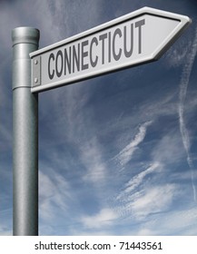 Connecticut road sign arrow pointing towards one of the united states of america signpost with clipping path