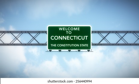 Connecticut USA State Welcome to Highway Road Sign 3D Illustration