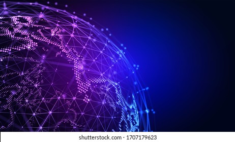 Connection Lines Globe. Background With Light Effect. Global International Connectivity Background. 3D Illustration.