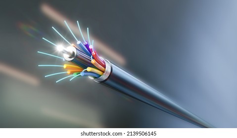 Connection of Optical fiber cable, technology background, 3d illustration.