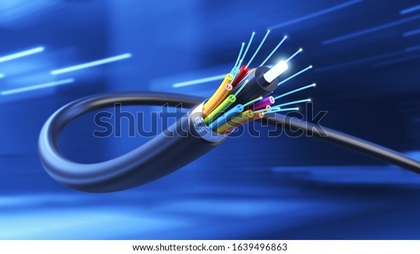 Connection of Optical fiber cable,\
technology background, 3d\
illustration.
