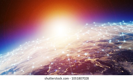 Connections system and global datas exchanges over the globe 3D rendering elements of this image furnished by NASA