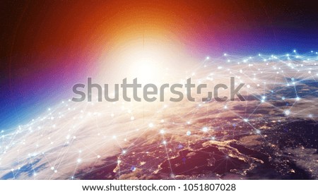 Connections system and global datas exchanges over the globe 3D rendering elements of this image furnished by NASA