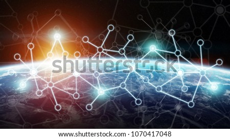 Connections system and global datas exchanges over the globe 3D rendering elements of this image furnished by NASA