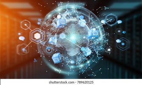 Connections system sphere global world view on server background 3D rendering - Shutterstock ID 789620125