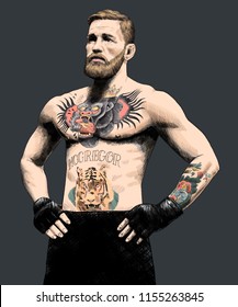 Conor Anthony McGregor. Irish professional mixed martial artist and boxer. Moscow. August, 13, 2018