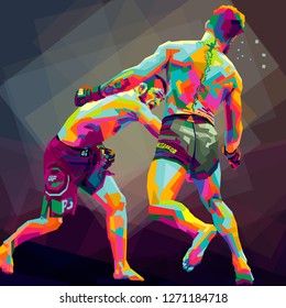 Conor McGregor and Khabib Nurmagomedov on pop art colorful :indonesia, january, 1, 2019