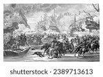 Conquest of the fleet in Den Helder by the French, 1795, Lejeune, after Aaron Martinet, 1795 - 1800 French hussars under General Pichegru capture the ships of the Dutch fleet.