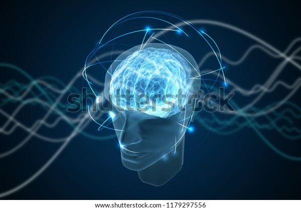 意識 形而上学 人工知能のコンセプト 波は人の頭を通る 3dレンダリングイラスト のイラスト素材