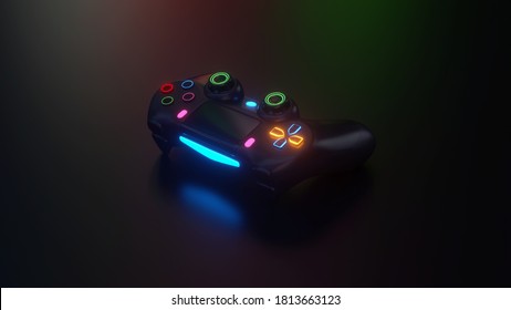 Console 3D Neon  On Background Black Gaming Controller