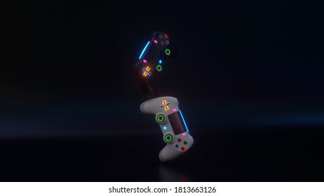 Console 3D Neon  On Background Black Gaming Controller