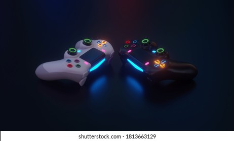 Console 3D Neon  On Background Black Gaming Controller