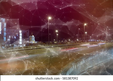 Constellation between stars against illuminated city street - Shutterstock ID 581387092