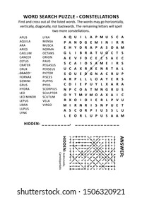 Constellations Word Search Puzzle (suitable Both For Kids And Adults). Answer Included.