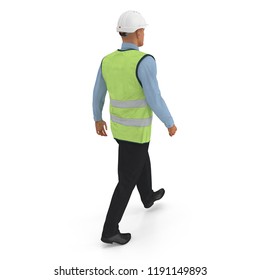 Construction Architect in Yellow Jacket Walking Pose Isolated. 3D illustration