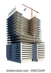 Construction Of The Building On A White Background.,3d Render