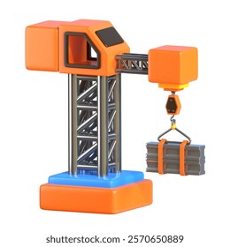 Construction Crane 3D Icon, representing heavy lifting and construction operations.
