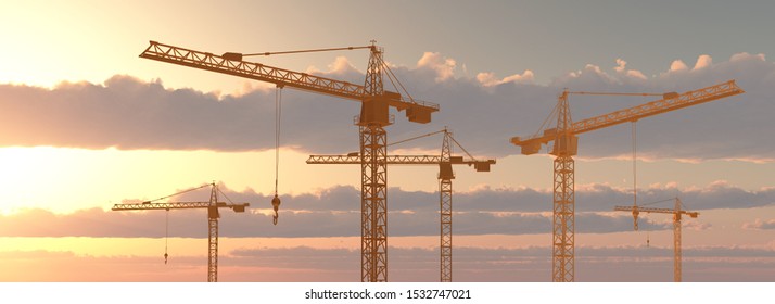 Construction cranes at sunset
Computer generated 3D illustration