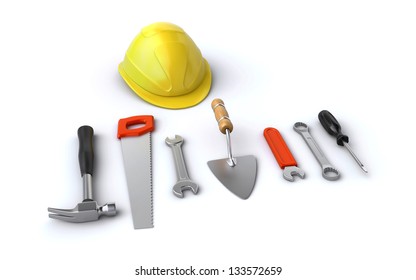 construction helmet and tools