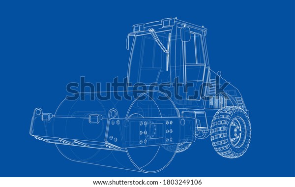 Construction machine. Asphalt compactor\
outlined, 3d\
illustration