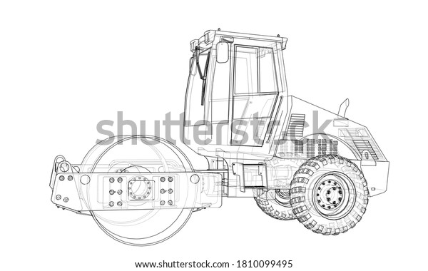 Construction machine. Asphalt compactor
outlined, 3d
illustration