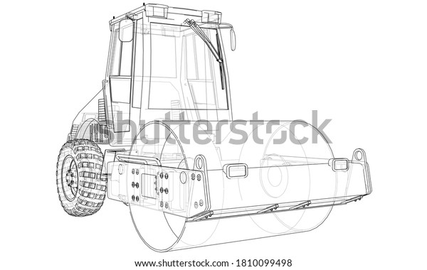 Construction machine. Asphalt compactor\
outlined, 3d\
illustration