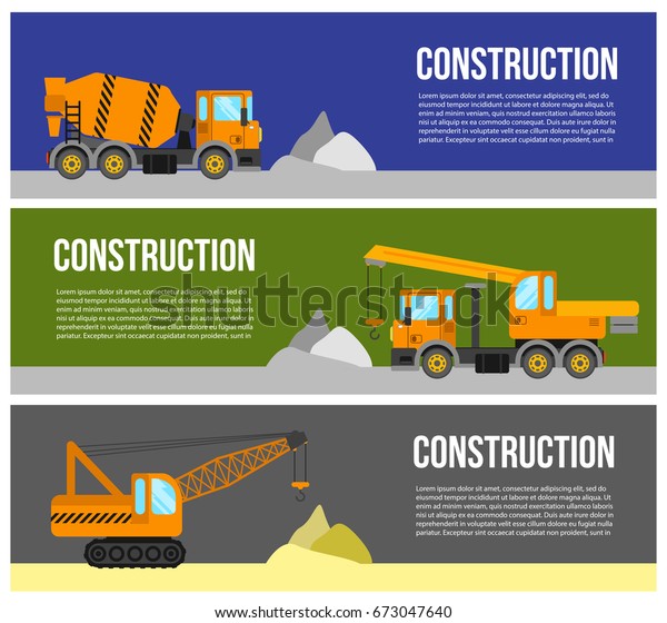 Construction machine web banner concept.\
transport machinery vehicles banners design.\

