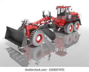 Construction Machinery Red Grader For Leveling Roads For Asphalt Road Isolated 3d Render On White Background With Shadow