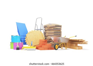 Construction Materials Isolated On White. 3D Rendering