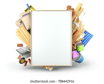 Construction Materials Isolated On White Poster Mock Up. 3D Illustration