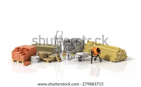 Construction materials on the white background.