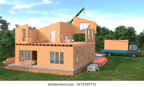 Construction modular house exterior. 3d illustration - Powered by Shutterstock