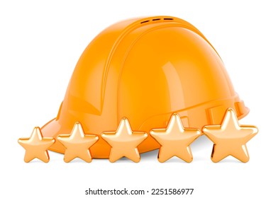 Construction Orange Hard Hat with five golden stars. 3D rendering isolated on white background - Powered by Shutterstock