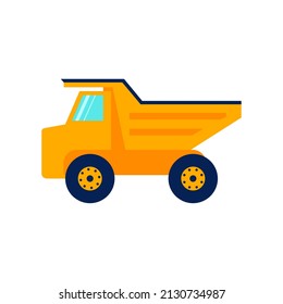 Construction Orange Truck Side View Isolated On White Background. Flat Art  Illustration.