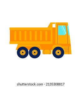 Construction Orange Truck Side View Isolated On White Background. Flat Art  Illustration.