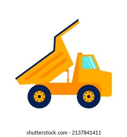 Construction Orange Truck Side View Isolated On White Background. Flat Art  Illustration.