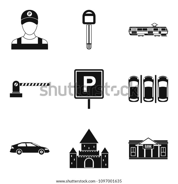 Construction of\
parking icons set. Simple set of 9 construction of parking icons\
for web isolated on white\
background