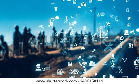 Construction site and cutting edge technology concept. IIoT. Industrial IoT.