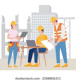 Construction team working on new project Illustration - Powered by Shutterstock