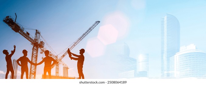 Construction technology banner background. Construction site with cranes, fittings and concrete. - Powered by Shutterstock