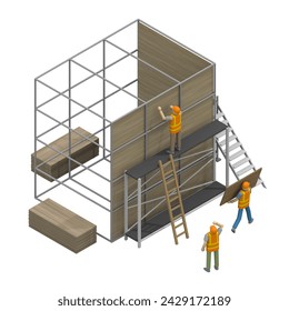 Construction through teamwork. construction of wooden structures