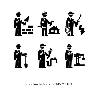 Construction Worker Figure Pictogram icons 