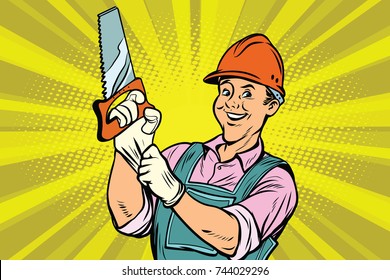 Construction worker with saw