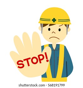 Construction worker showing a stop