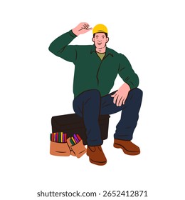 Construction Worker Sitting with Tools