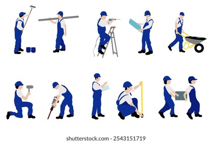 construction worker at work in different poses with tools - Powered by Shutterstock