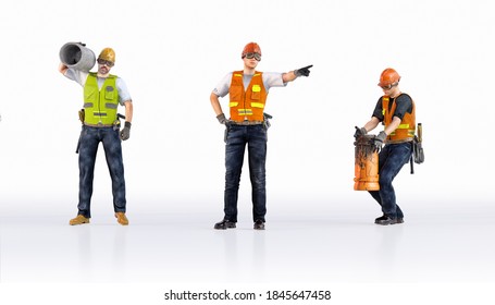 Construction workers set isolated on white background. Diverse team of manual builder workers in protective helmets. 3D industrial workers: engineer technician, handyman characters design illustration - Shutterstock ID 1845647458