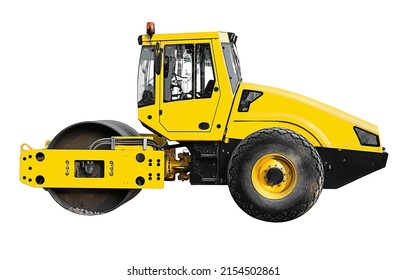 Construction Yellow Roller Isolated On White Background. High Quality Photo