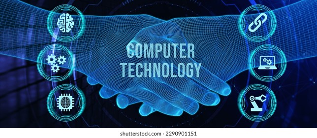 IT consultant presenting tag cloud about information technology. 3d illustration