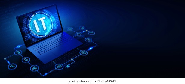 IT consultant presenting tag cloud about information technology. 3d illustration